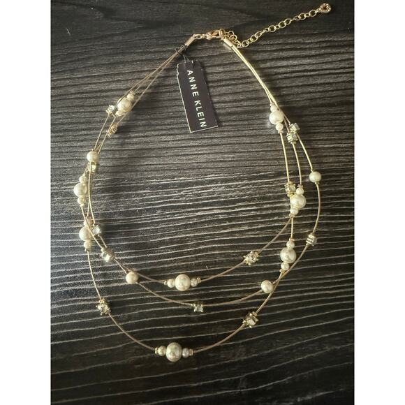 NWT Anne Klein Pearl and Rhinestone Wire String Necklace - Picture 1 of 6
